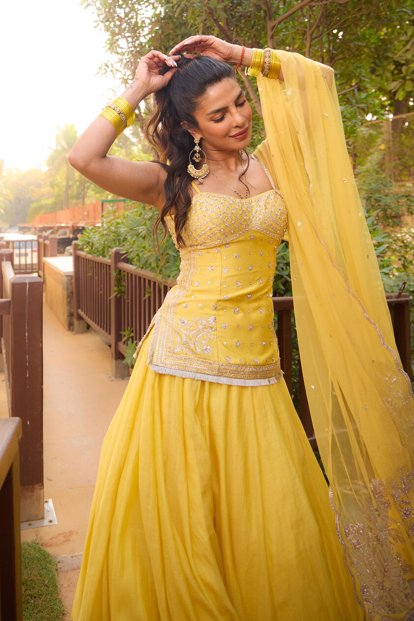 Abha Embroidered Lehenga Set - Yellow, Yellow, image 5